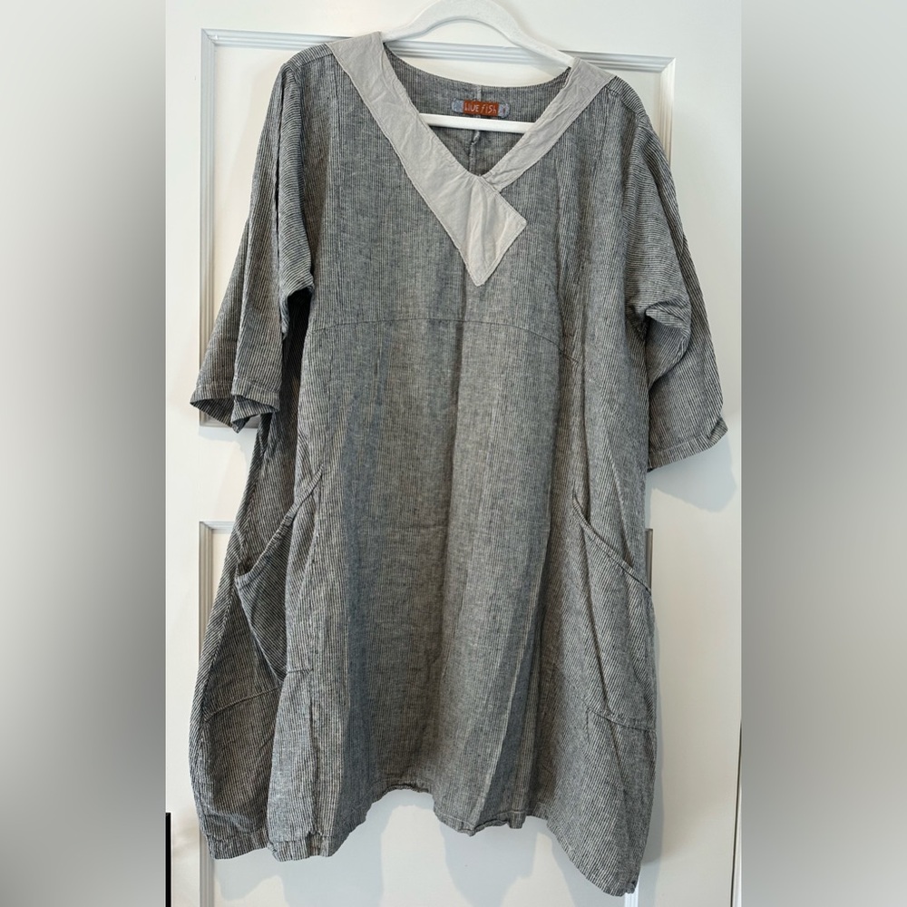 Blue Fish Striped Crossover Tunic in Clouds